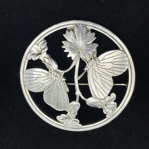 Georg Jensen Denmark Sterling Silver Butterfly Flower Large Circle Brooch #283